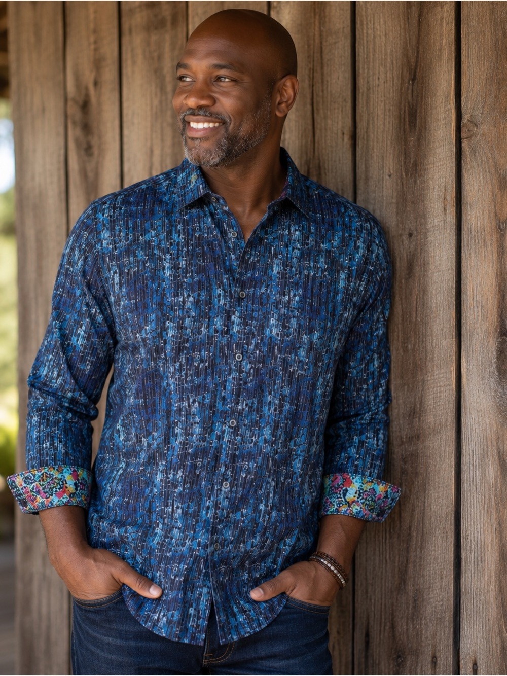 Robert Graham Men's 2XLT Blue Abstract Print Stretch Button Up Flip Cuff Shirt